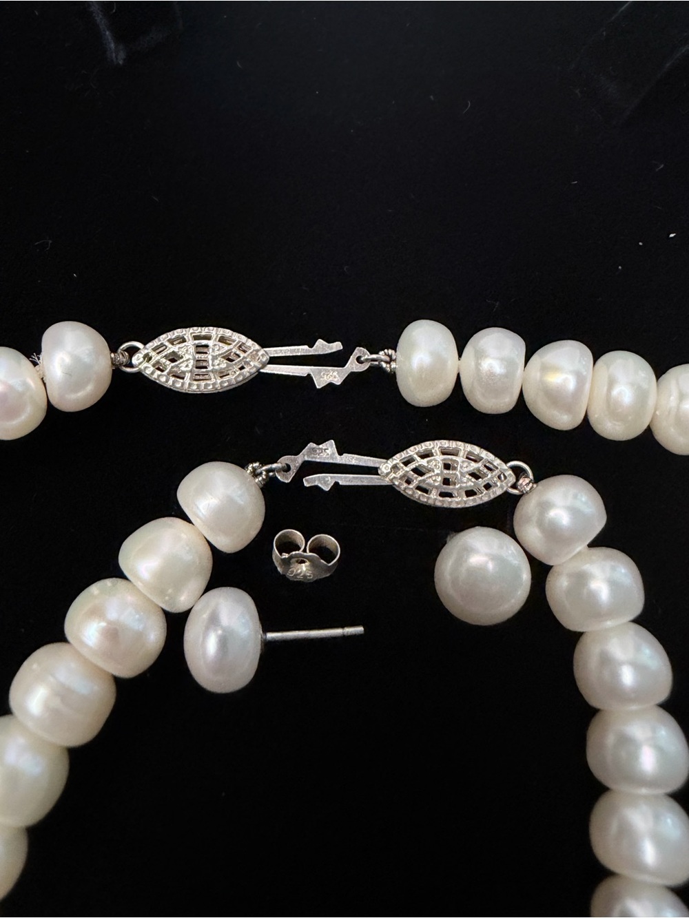 Freshwater Pearl Necklace and Earrings Set in White with Sterling Silver clasp